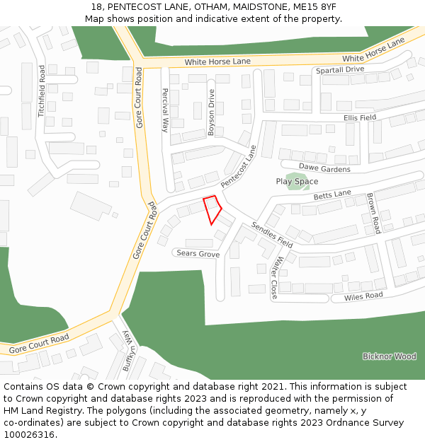 18, PENTECOST LANE, OTHAM, MAIDSTONE, ME15 8YF: Location map and indicative extent of plot