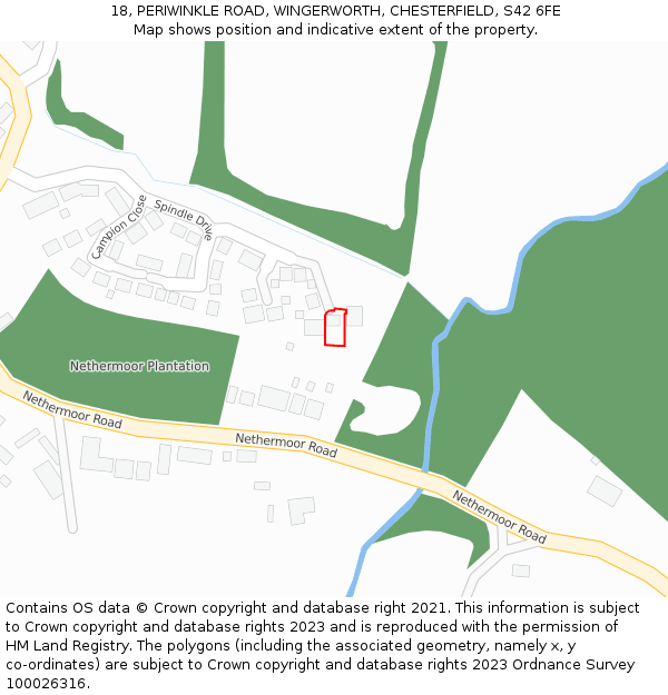 18, PERIWINKLE ROAD, WINGERWORTH, CHESTERFIELD, S42 6FE: Location map and indicative extent of plot