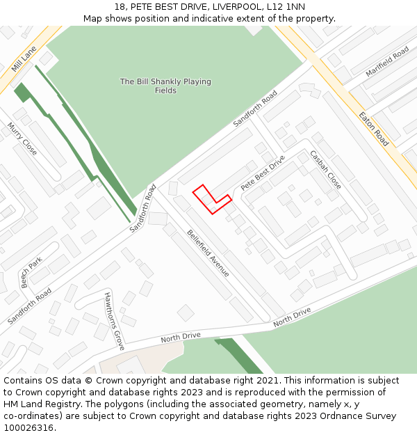 18, PETE BEST DRIVE, LIVERPOOL, L12 1NN: Location map and indicative extent of plot