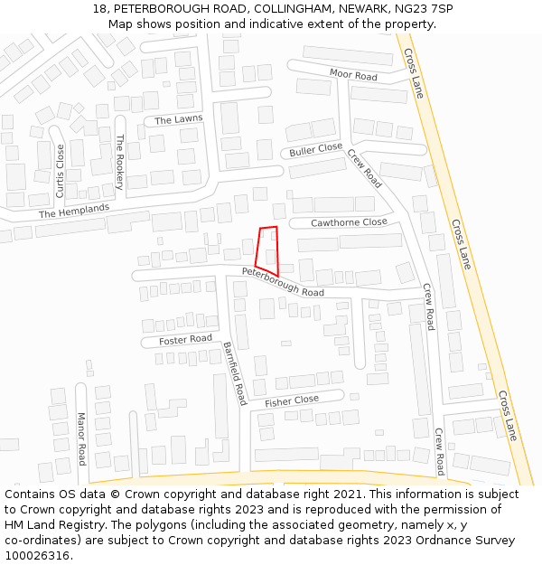 18, PETERBOROUGH ROAD, COLLINGHAM, NEWARK, NG23 7SP: Location map and indicative extent of plot