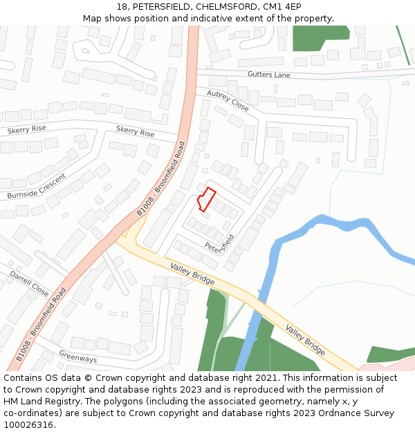 18, PETERSFIELD, CHELMSFORD, CM1 4EP: Location map and indicative extent of plot