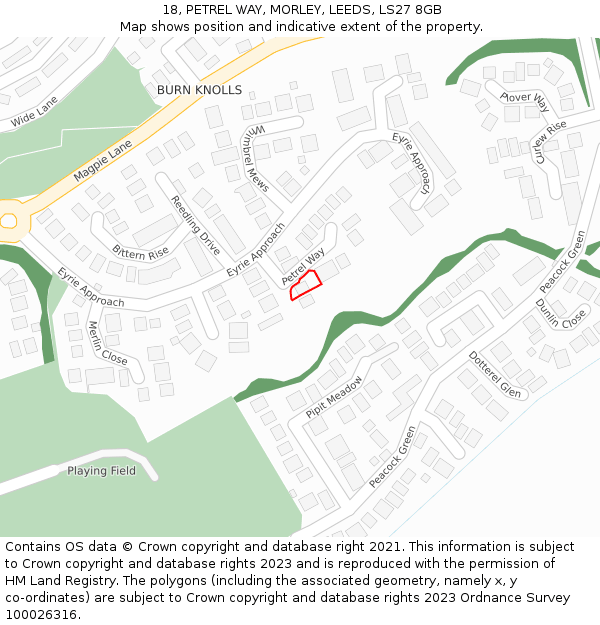 18, PETREL WAY, MORLEY, LEEDS, LS27 8GB: Location map and indicative extent of plot