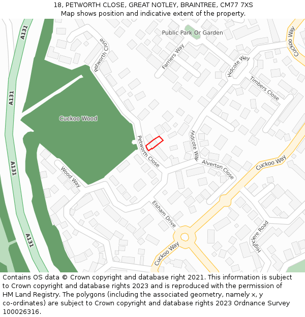 18, PETWORTH CLOSE, GREAT NOTLEY, BRAINTREE, CM77 7XS: Location map and indicative extent of plot
