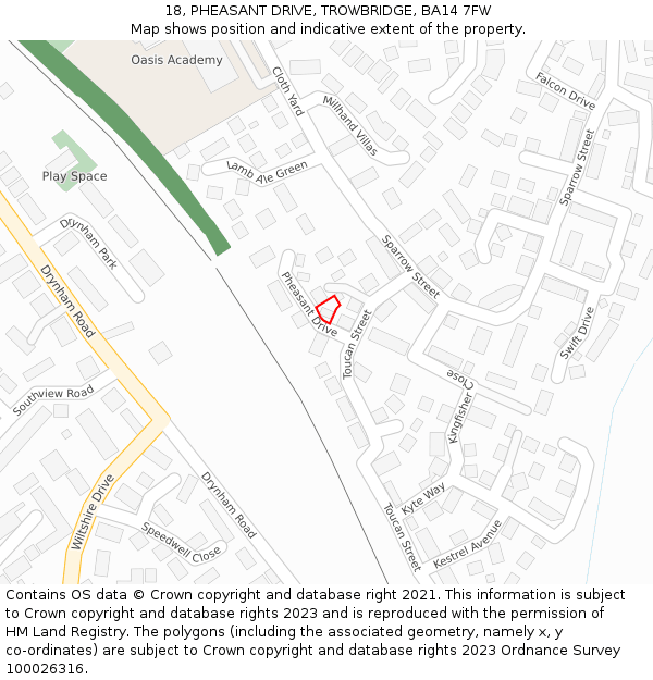 18, PHEASANT DRIVE, TROWBRIDGE, BA14 7FW: Location map and indicative extent of plot