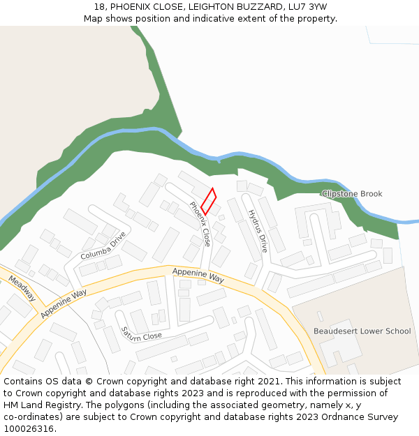 18, PHOENIX CLOSE, LEIGHTON BUZZARD, LU7 3YW: Location map and indicative extent of plot