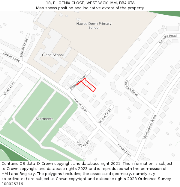 18, PHOENIX CLOSE, WEST WICKHAM, BR4 0TA: Location map and indicative extent of plot