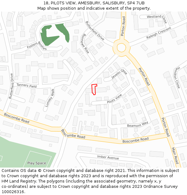 18, PILOTS VIEW, AMESBURY, SALISBURY, SP4 7UB: Location map and indicative extent of plot