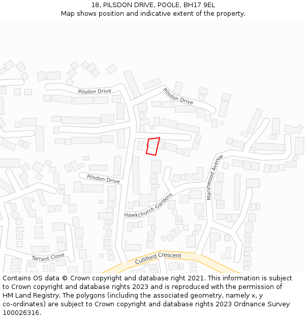 18, PILSDON DRIVE, POOLE, BH17 9EL: Location map and indicative extent of plot