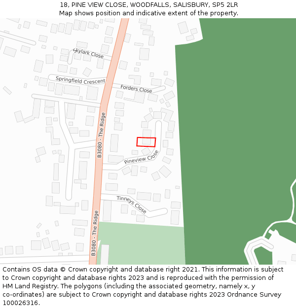 18, PINE VIEW CLOSE, WOODFALLS, SALISBURY, SP5 2LR: Location map and indicative extent of plot