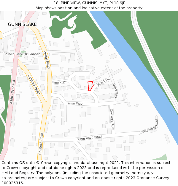 18, PINE VIEW, GUNNISLAKE, PL18 9JF: Location map and indicative extent of plot