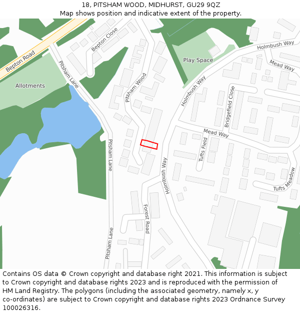 18, PITSHAM WOOD, MIDHURST, GU29 9QZ: Location map and indicative extent of plot