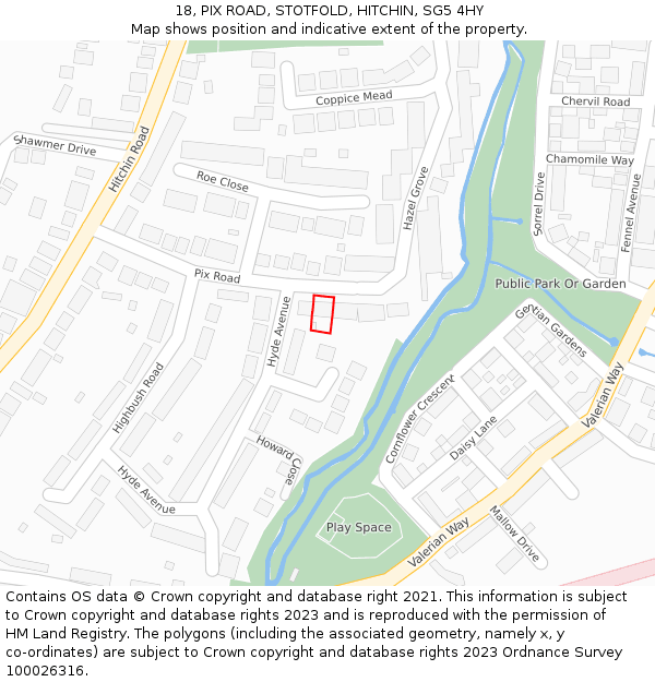 18, PIX ROAD, STOTFOLD, HITCHIN, SG5 4HY: Location map and indicative extent of plot