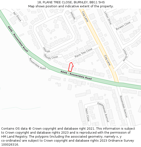 18, PLANE TREE CLOSE, BURNLEY, BB11 5HS: Location map and indicative extent of plot