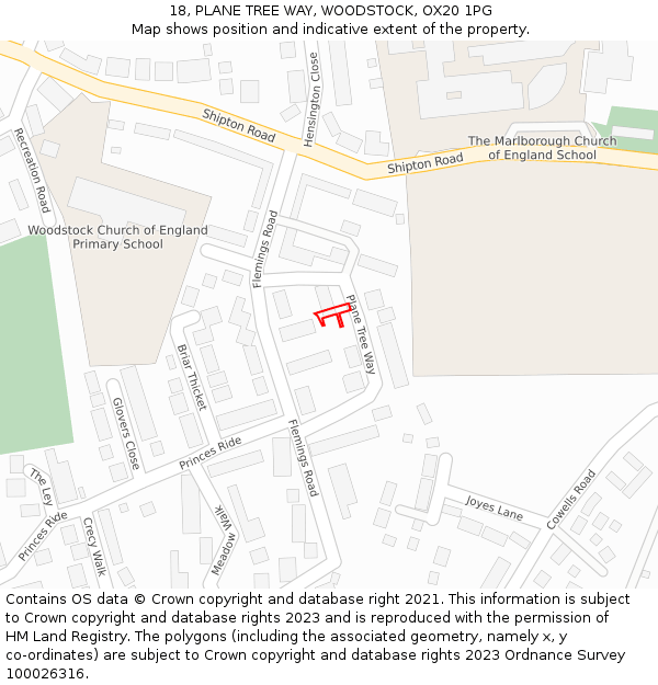 18, PLANE TREE WAY, WOODSTOCK, OX20 1PG: Location map and indicative extent of plot