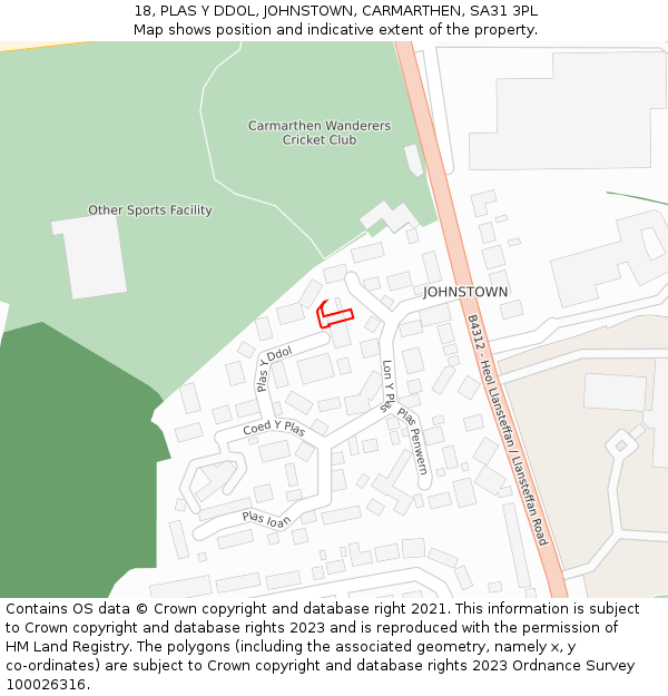 18, PLAS Y DDOL, JOHNSTOWN, CARMARTHEN, SA31 3PL: Location map and indicative extent of plot