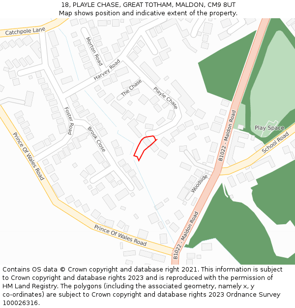 18, PLAYLE CHASE, GREAT TOTHAM, MALDON, CM9 8UT: Location map and indicative extent of plot