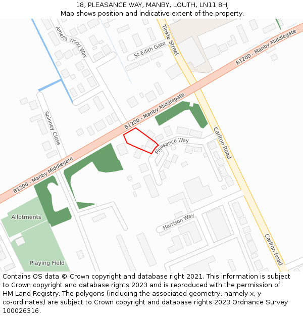 18, PLEASANCE WAY, MANBY, LOUTH, LN11 8HJ: Location map and indicative extent of plot