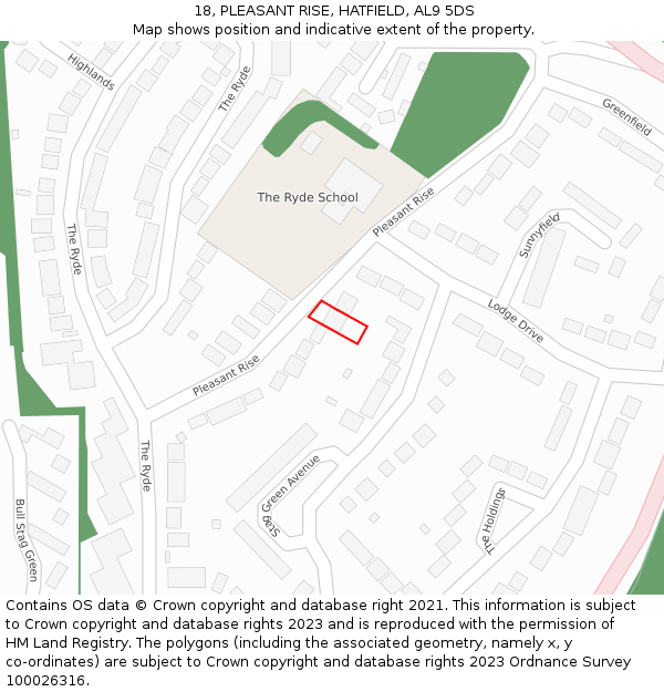 18, PLEASANT RISE, HATFIELD, AL9 5DS: Location map and indicative extent of plot