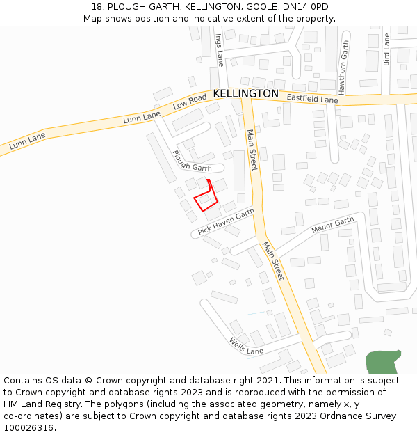 18, PLOUGH GARTH, KELLINGTON, GOOLE, DN14 0PD: Location map and indicative extent of plot
