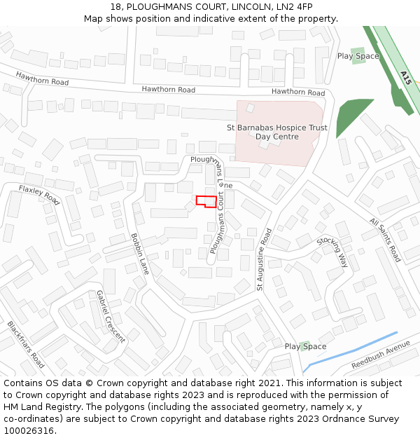 18, PLOUGHMANS COURT, LINCOLN, LN2 4FP: Location map and indicative extent of plot