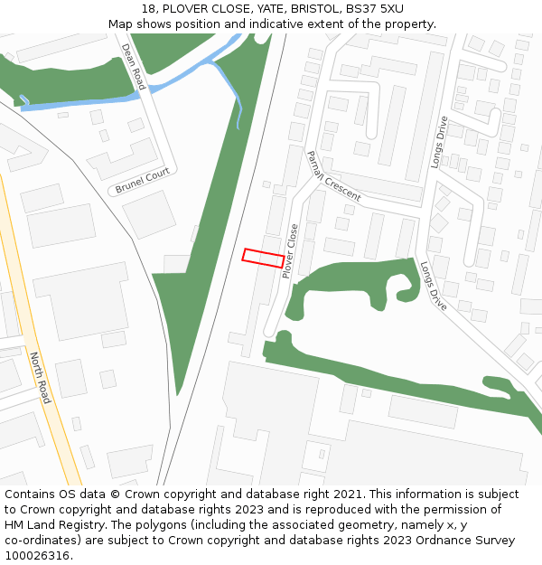18, PLOVER CLOSE, YATE, BRISTOL, BS37 5XU: Location map and indicative extent of plot