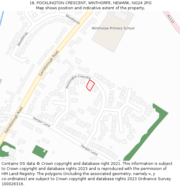 18, POCKLINGTON CRESCENT, WINTHORPE, NEWARK, NG24 2PG: Location map and indicative extent of plot