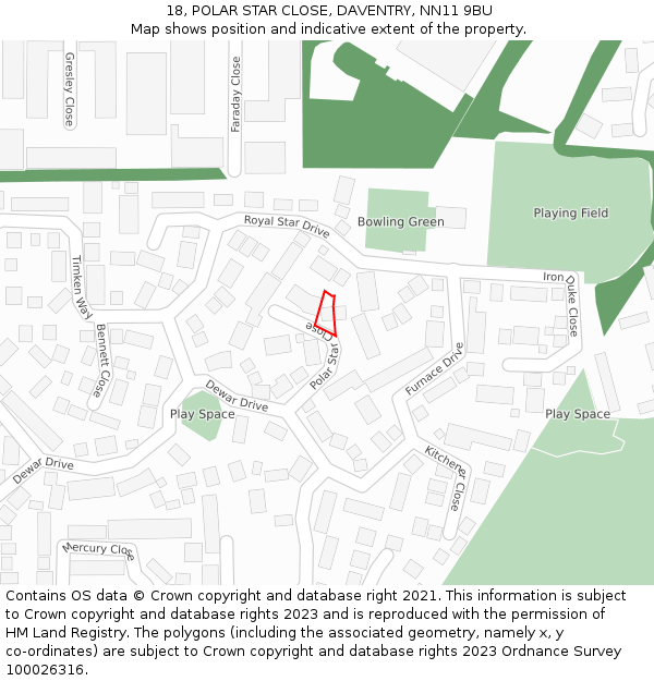 18, POLAR STAR CLOSE, DAVENTRY, NN11 9BU: Location map and indicative extent of plot