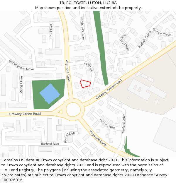 18, POLEGATE, LUTON, LU2 8AJ: Location map and indicative extent of plot