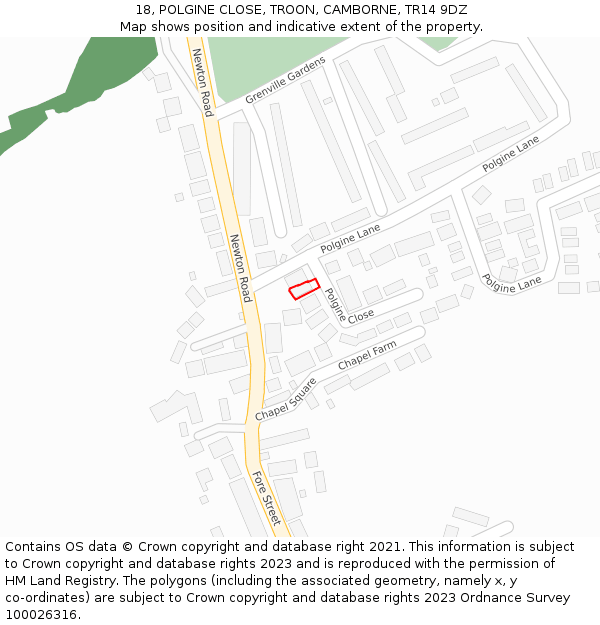 18, POLGINE CLOSE, TROON, CAMBORNE, TR14 9DZ: Location map and indicative extent of plot