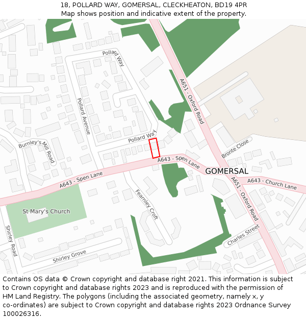 18, POLLARD WAY, GOMERSAL, CLECKHEATON, BD19 4PR: Location map and indicative extent of plot