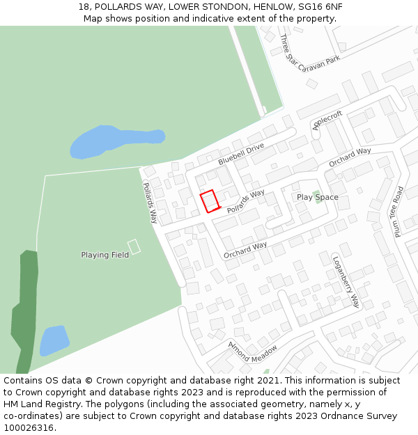 18, POLLARDS WAY, LOWER STONDON, HENLOW, SG16 6NF: Location map and indicative extent of plot