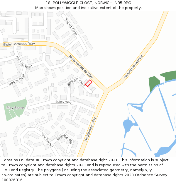 18, POLLYWIGGLE CLOSE, NORWICH, NR5 9PG: Location map and indicative extent of plot