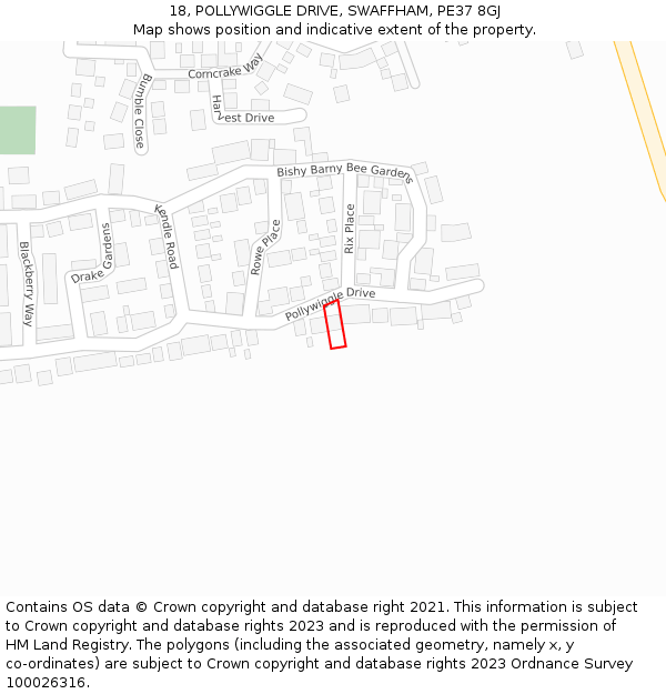 18, POLLYWIGGLE DRIVE, SWAFFHAM, PE37 8GJ: Location map and indicative extent of plot