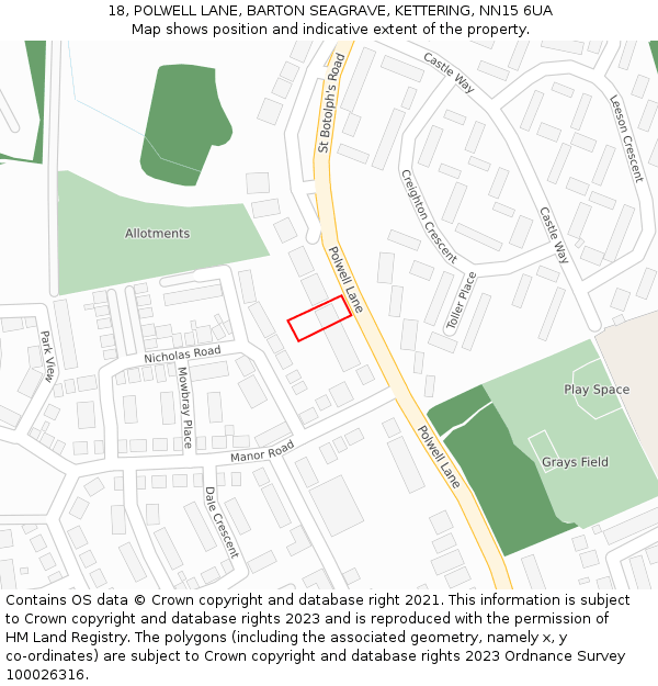 18, POLWELL LANE, BARTON SEAGRAVE, KETTERING, NN15 6UA: Location map and indicative extent of plot