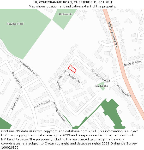 18, POMEGRANATE ROAD, CHESTERFIELD, S41 7BN: Location map and indicative extent of plot