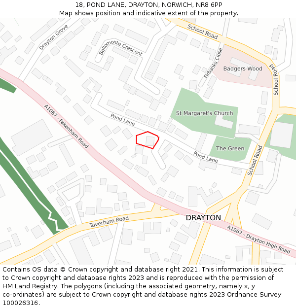 18, POND LANE, DRAYTON, NORWICH, NR8 6PP: Location map and indicative extent of plot