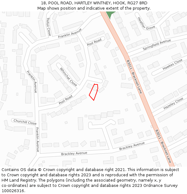 18, POOL ROAD, HARTLEY WINTNEY, HOOK, RG27 8RD: Location map and indicative extent of plot