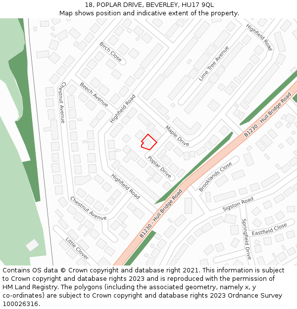 18, POPLAR DRIVE, BEVERLEY, HU17 9QL: Location map and indicative extent of plot