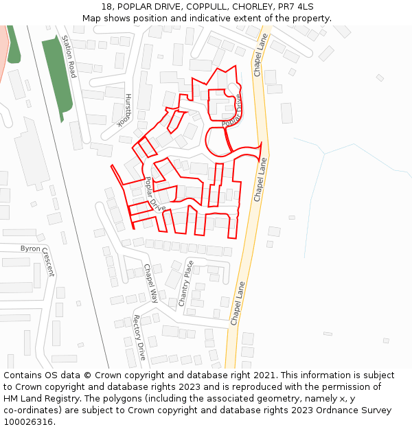 18, POPLAR DRIVE, COPPULL, CHORLEY, PR7 4LS: Location map and indicative extent of plot