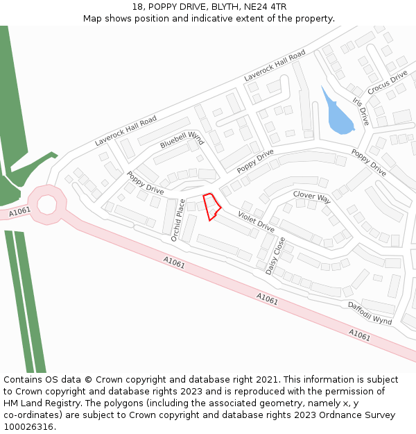 18, POPPY DRIVE, BLYTH, NE24 4TR: Location map and indicative extent of plot
