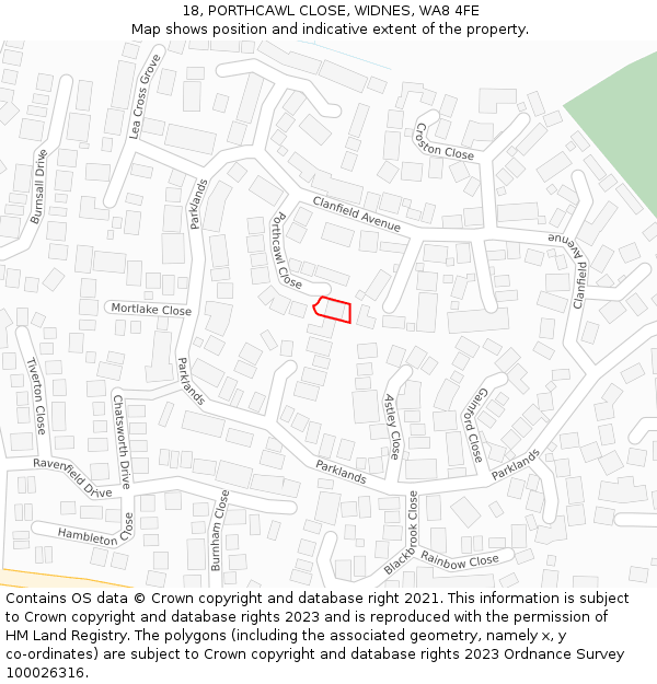 18, PORTHCAWL CLOSE, WIDNES, WA8 4FE: Location map and indicative extent of plot