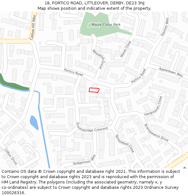 18, PORTICO ROAD, LITTLEOVER, DERBY, DE23 3NJ: Location map and indicative extent of plot