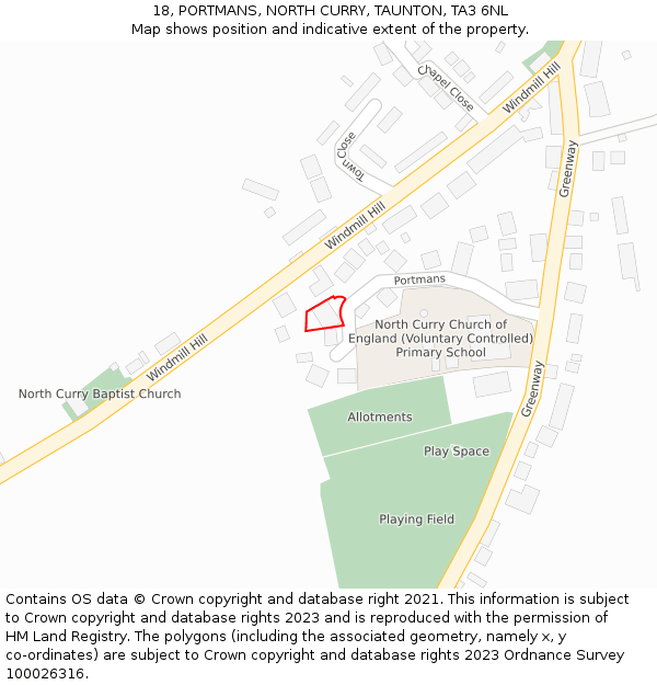 18, PORTMANS, NORTH CURRY, TAUNTON, TA3 6NL: Location map and indicative extent of plot