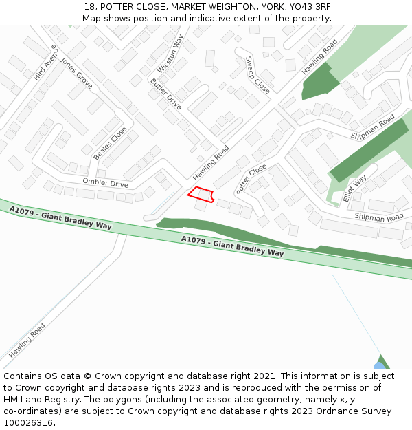 18, POTTER CLOSE, MARKET WEIGHTON, YORK, YO43 3RF: Location map and indicative extent of plot