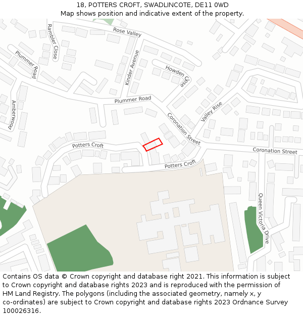 18, POTTERS CROFT, SWADLINCOTE, DE11 0WD: Location map and indicative extent of plot