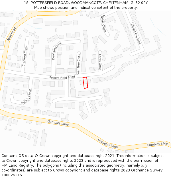 18, POTTERSFIELD ROAD, WOODMANCOTE, CHELTENHAM, GL52 9PY: Location map and indicative extent of plot