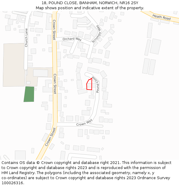 18, POUND CLOSE, BANHAM, NORWICH, NR16 2SY: Location map and indicative extent of plot