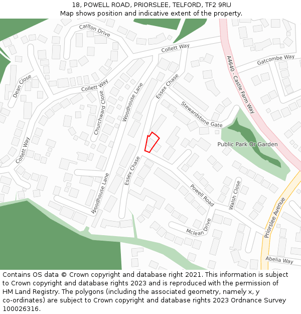 18, POWELL ROAD, PRIORSLEE, TELFORD, TF2 9RU: Location map and indicative extent of plot