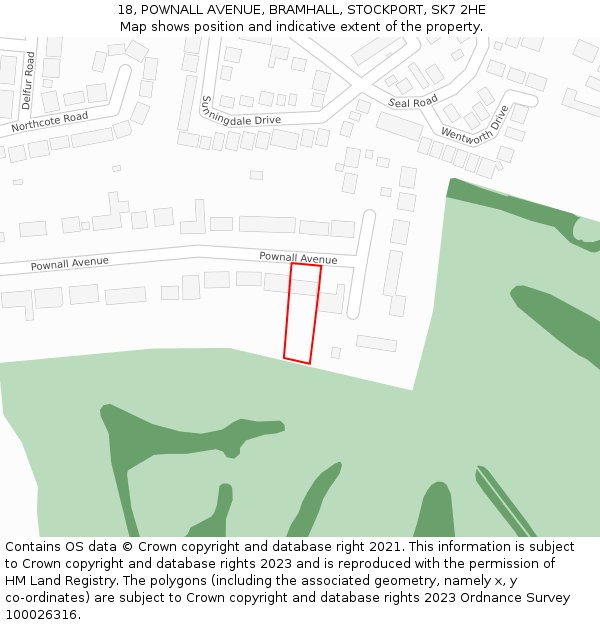 18, POWNALL AVENUE, BRAMHALL, STOCKPORT, SK7 2HE: Location map and indicative extent of plot