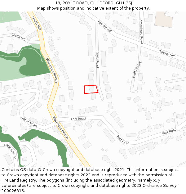 18, POYLE ROAD, GUILDFORD, GU1 3SJ: Location map and indicative extent of plot